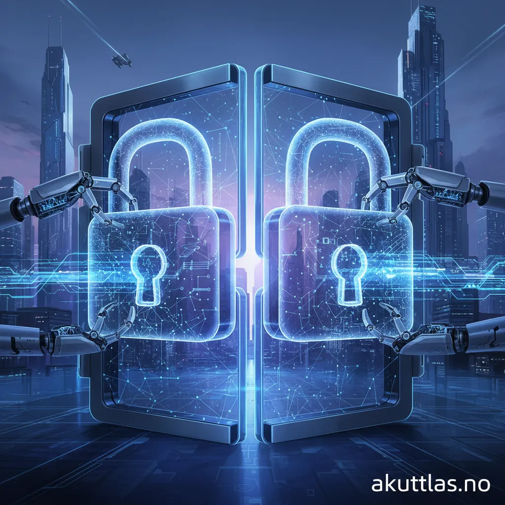 Futuristisk dørlås med digitalt grensesnitt og AI-symbol