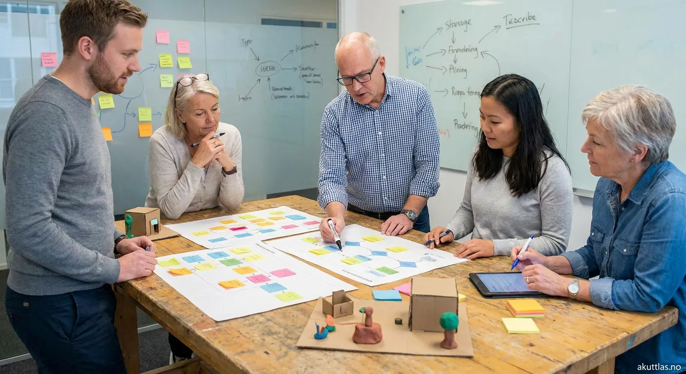 Profesjonelt team diskuterer Kaizen samarbeid strategier ved møtebord