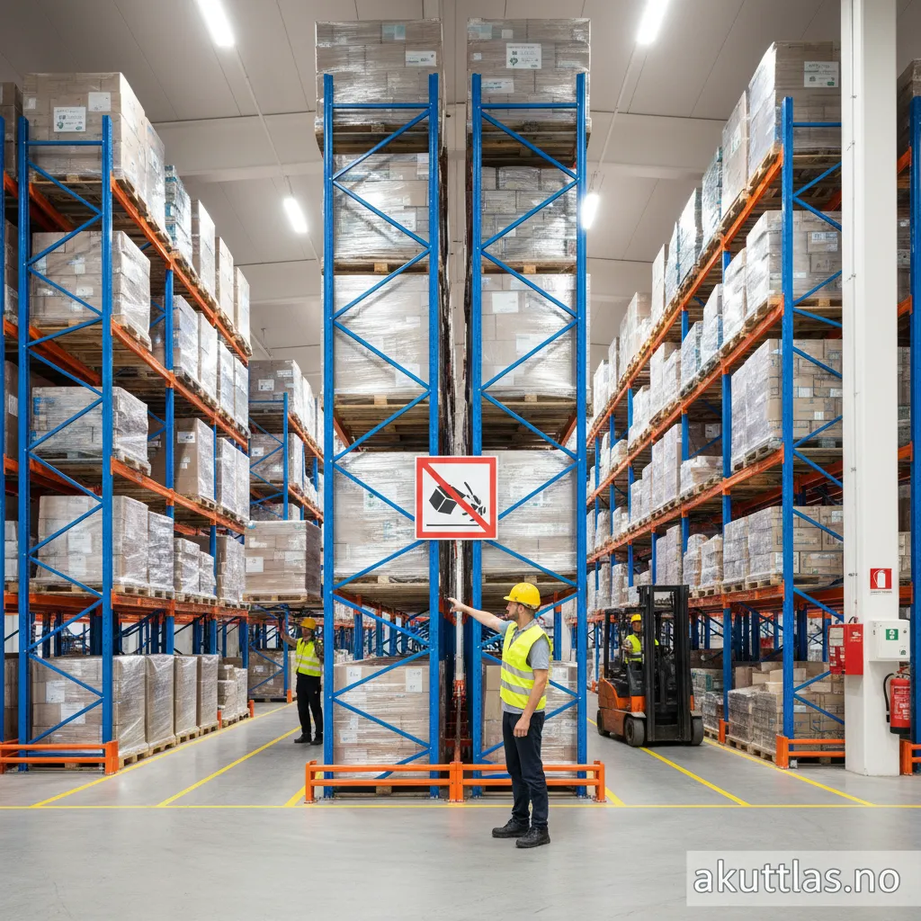 Sikre og organiserte pallereoler på et stort lager.