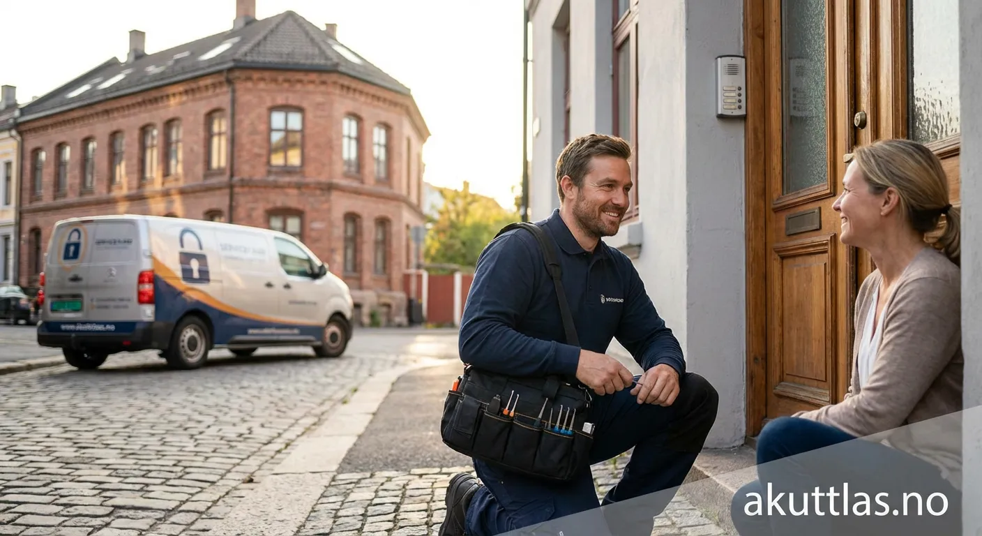Låsesmed som bytter lås på en ytterdør i Oslo