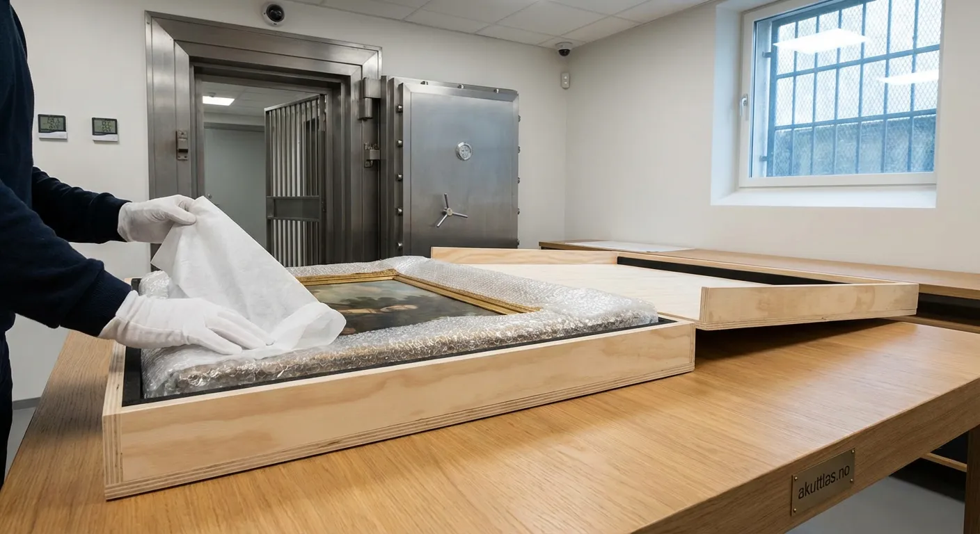 Sikret veve atelier med vevstol og brannslukningsapparat